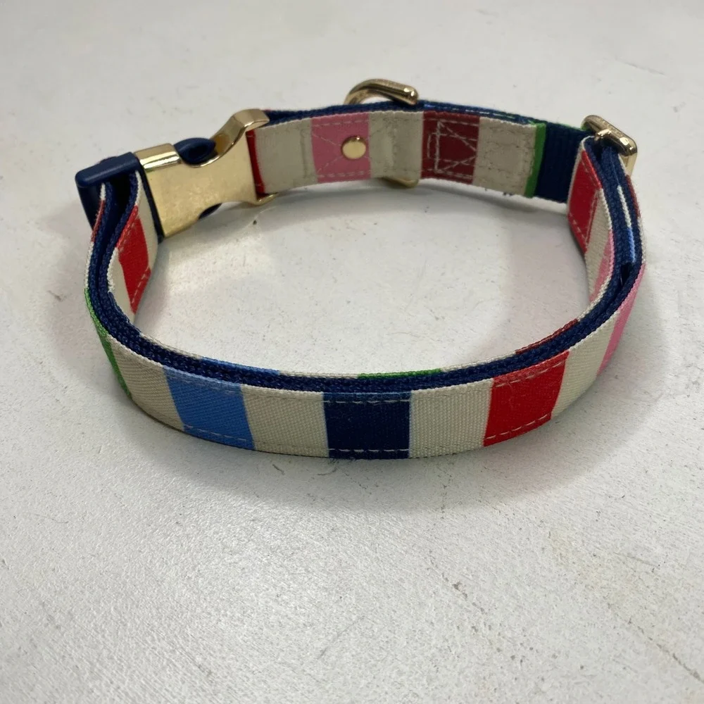 Kate Spade New York Adventure Stripe L/XL Dog Collar Gold Hardware